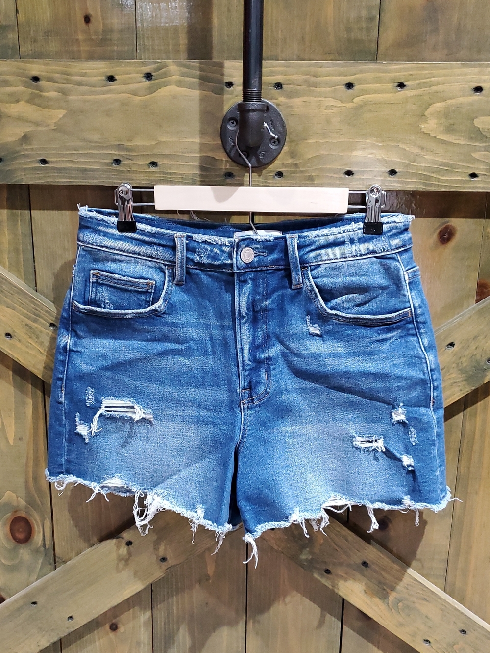 Women's Vervet Classic Blue Distressed Denim Shorts Stretch Raw Hem Cut Offs